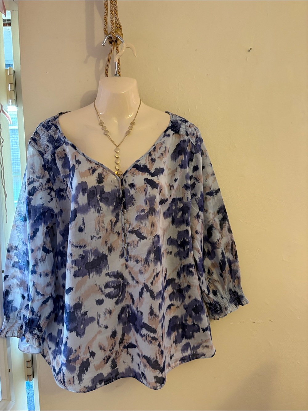 Joe Fresh Blue and Navy Watercolor V-Neck Tunic. Cotton